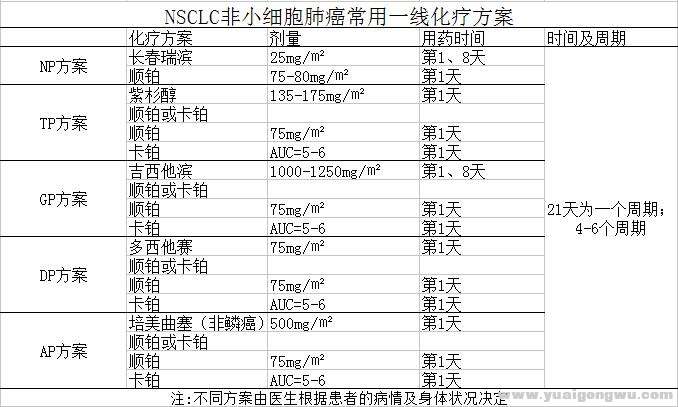 表1：非小细胞肺癌一线化疗